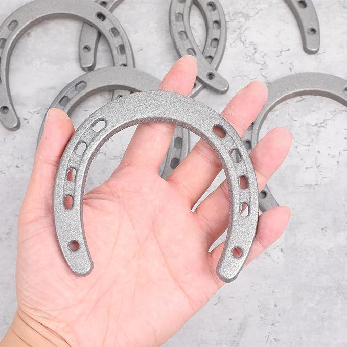 HANLANXUE 12Pcs Cast Iron Horse Shoes for Decorations, Durable Good Lucky Horseshoe for Wall Décor, Indoor, Outdoor, Cowboy, Western, Wedding, Crafts, Birthday Party Favors Supplies, 4.5" x 4.3"