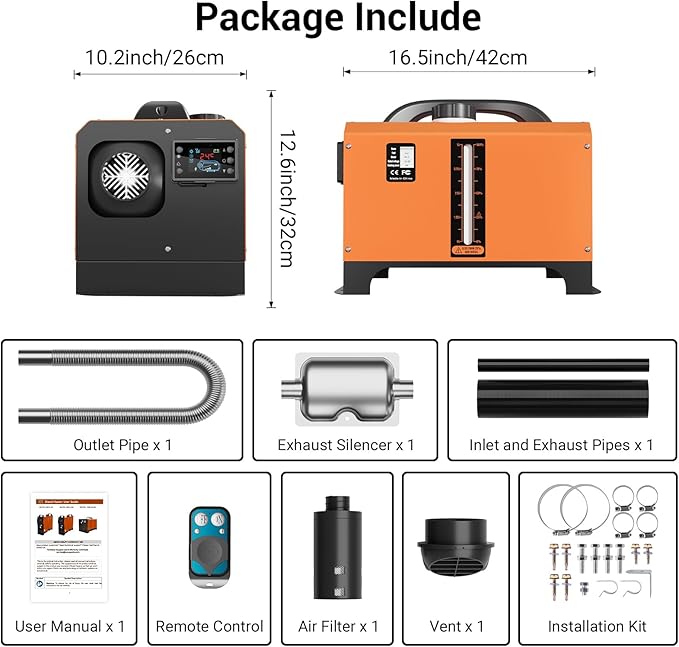 12V Diesel Heater, 8KW Portable Diesel Air Heaters, All in One Parking Heaters with Remote Control and LCD Screen, Diesel Air Heater with 1.3Gal Fuel Tank, for Car SUV Trailer Camper Van Boat Garage