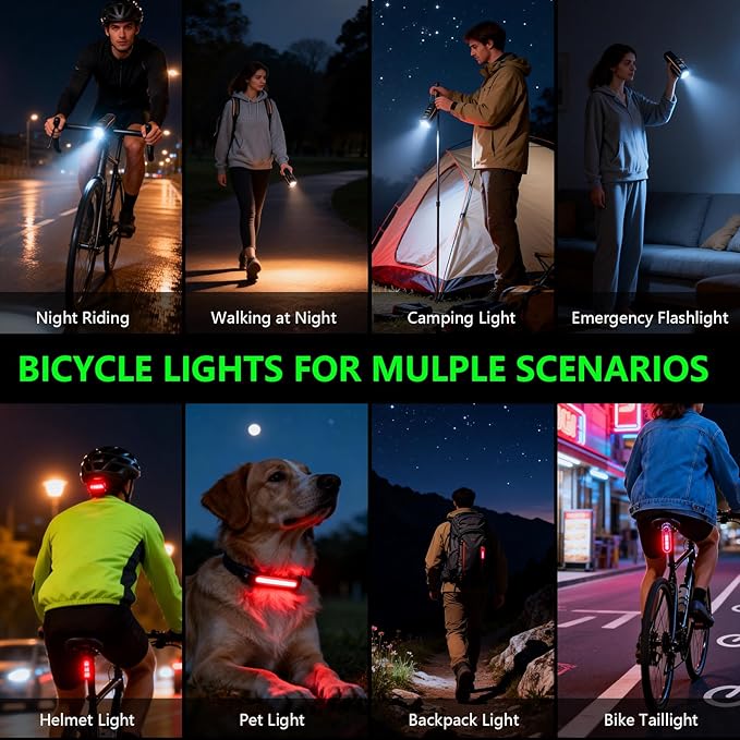 Smart Bike Light Set - Auto Light-Sensing Front & Rear Bicycle Lights, 1200mAh Rechargeable LED, 212 Lumens, IPX4 Waterproof, 4 Modes, Easy Install Safety Gear for Road & Kids Bikes