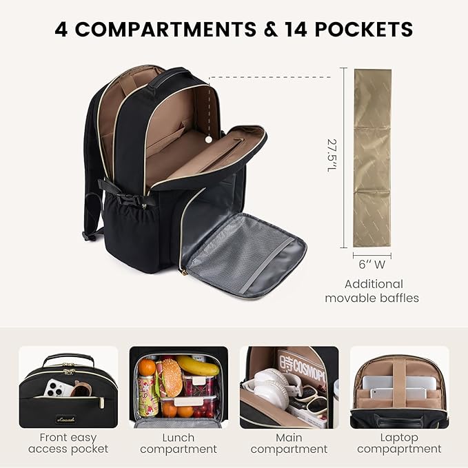 LOVEVOOK Lunch Backpack with Lunch Compartment,17 Inch Laptop Work Travel Insulated Cooler Backpack Purse, Waterproof College Teacher Lunch Bag Box with Tumbler Holder,Gifts for Men Women,Dark blue