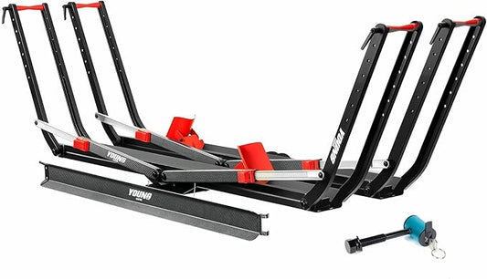 Young 200 lbs Ebike Racks with Ramp for Tow Hitch with 2 Arms, Tire Clamp 2 Bike Rack Hitch for Car SUV RV Truck Trailer, Scratch Free, Fit up to 5 Inch Fat Tire, 2" Receiver