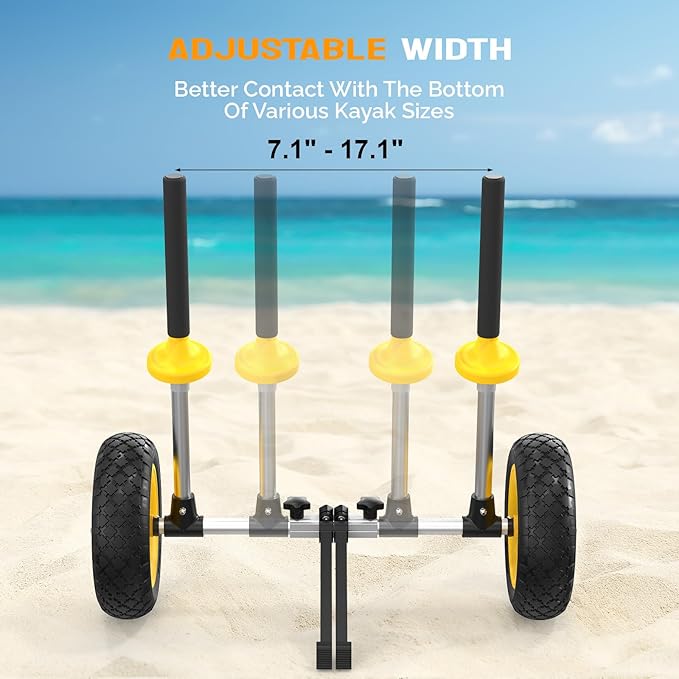Bonnlo Kayak Trailer, Strap Free Kayak Cart with 10in Kayak Wheels, 7.1"-17.1" Adjustable Width, Detachable Kayak Dolly with Kickstand