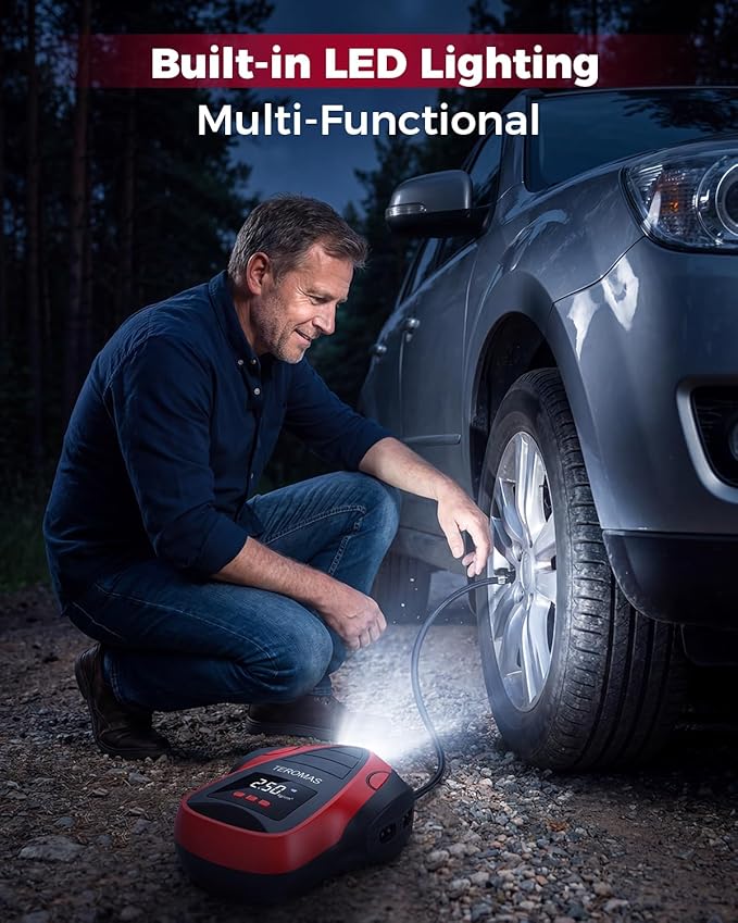 Tire Inflator Portable Air Compressor, Air Pump DC/AC for Car Tires 12V DC and Other Inflatables at Home 110V AC, Digital Electric Tire Pump with Pressure Gauge(Red)