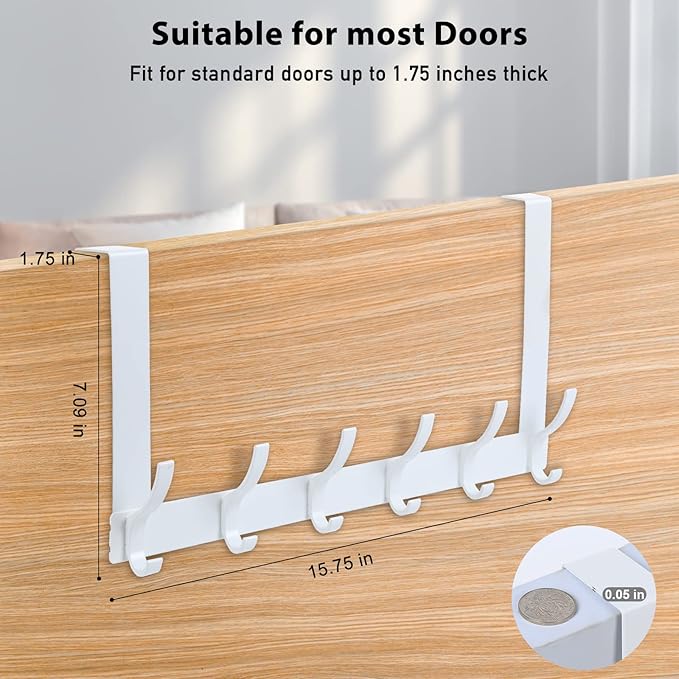 Over The Door Hooks, Door Hanger Hooks for Hanging, Over The Doors Towel Racks for Bathroom with 10 Coat Hook, 2 Pack, Silver, Fit 1-3/4" Doors