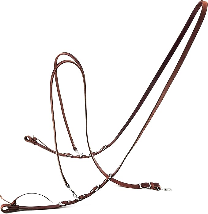 Jeereal Leather Working Tack Roper/Barrel Style German Martingale, Heavy Oiled, Adjustable with Stainless Steel Buckles, 3/4" X 7.5'