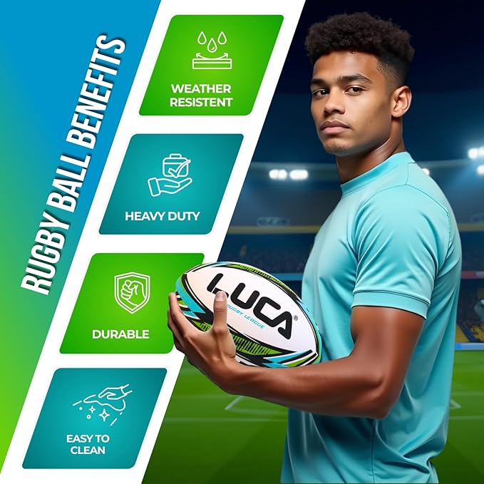 LUCA League Rugby Ball Size 4 & 5 | Hand Stitched, 3-Ply Durable Construction | Super Grip Texture | Training & Match Play Rugby Ball