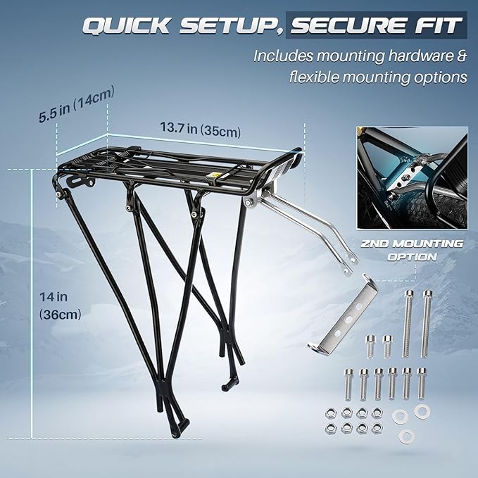 Flexzion Bike Rear Rack, 55 lbs Adjustable Bicycle Rear Rack for Back of Bike, Aluminum Bike Cargo Carrier for 26-28 Inch Wheels, Rear Mount Luggage Platform for Commuter, Touring & Cruiser Bikes