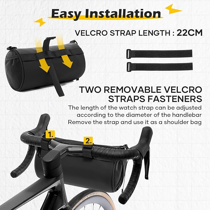 SEAFEW 6L Large Black Bike Handlebar Bag, Waterproof Rain Cover Front Bike Bag for Bicycles, Mountain Road Bike Fram Storage Barrel Bag with Water-resistant Zippers, Cycling Commuter Shoulder Bag
