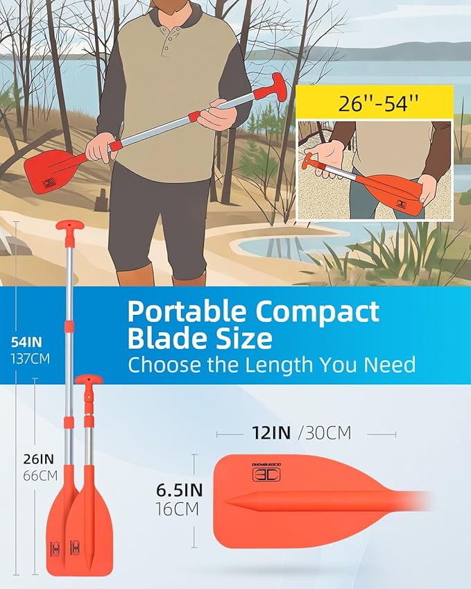 OCEANBROAD Telescoping Emergency Paddle 21''-42''（Assembling Required）/26''-54'' Aluminium Shaft for Kayaking Boating Canoeing River Tubing
