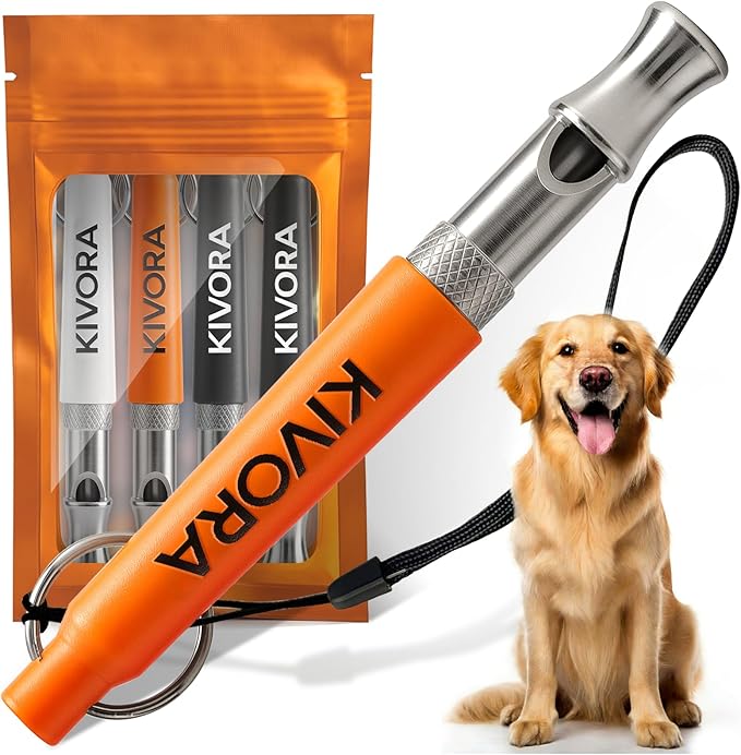 KIVORA 4 Pack Dog Whistle, Dog Whistle to Stop Barking, Adjustable Ultrasonic Silent Dog Training Whistle for Recall & Bark Control, 304 Stainless Steel Professional Whistle for All Dogs (Orange)