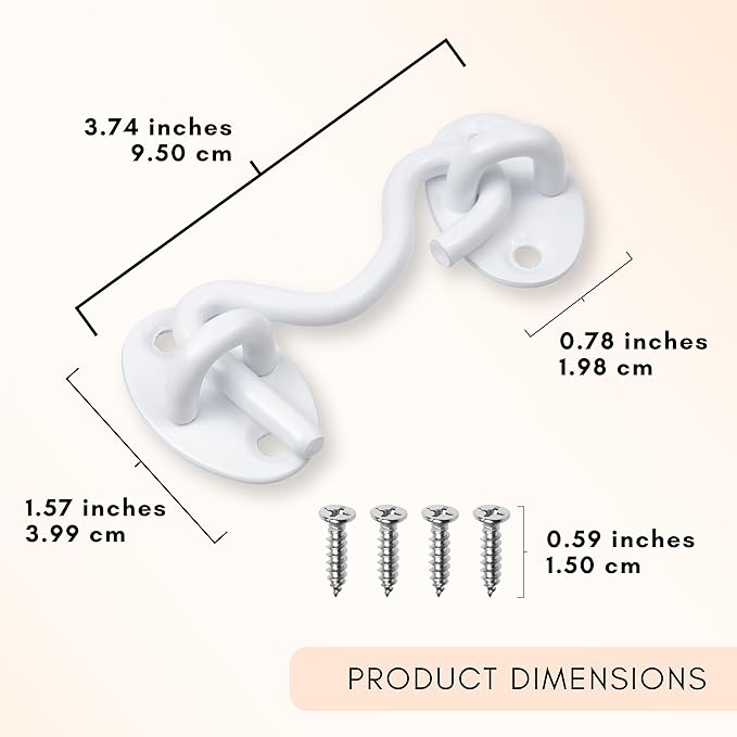 Eco-Fused 3-inch Heavy Duty Hook and Eye Latch - 1x Barn Door Lock (White), 4X Mounting Screws - Powder Coated Stainless Steel Hooks for Door, Windows, Sheds, Fences, Gates, Closets, Cabinets