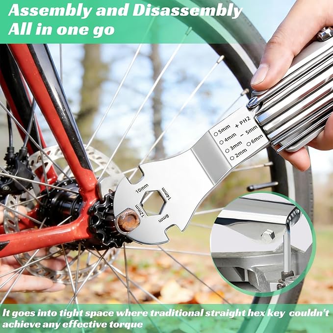 Folding Allen Wrench Set, Heavy Duty CR-V Steel Hex Key Multi-Tool, Double-Hinge Portable Wrench with Ergonomic Grip for Automotive, Bike Repair & DIY Home Improvement