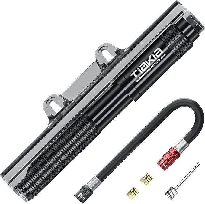 Tiakia Mini Bike Pump, Portable Bicycle Pump with Bracket, 260PSI High Pressure Frame Pump Air Hand Pump Fit Presta, Schrader & Woods Valves, Aluminum Alloy Tire Pump for Road/Mountain Bikes, Balls