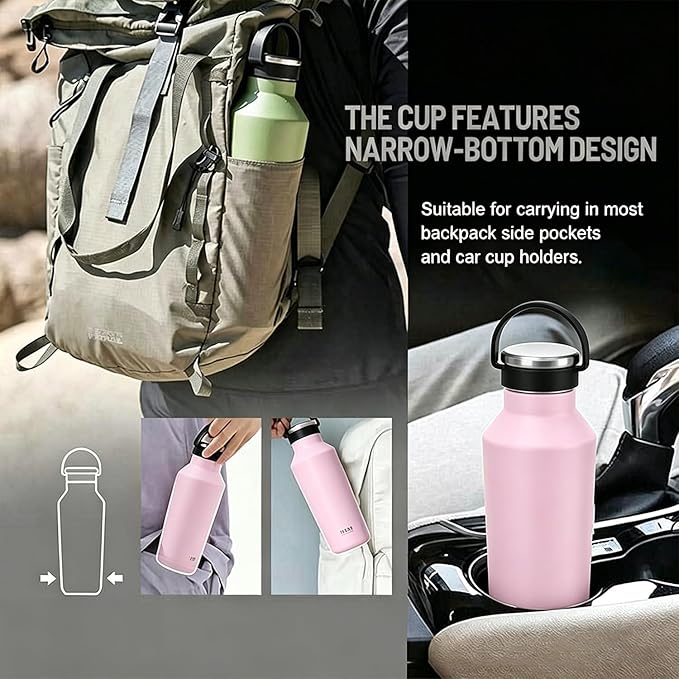 TYESO Stainless Steel Vacuum Insulated Water Bottle, Insulated Water Bottle with Soft Silicone Carry Handle (PINK, 25 OZ)