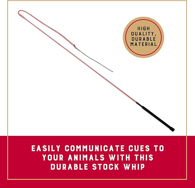Weaver Equine 50" Stock Whip Horse Training Whip with Comfort Grip Rubber Handle, Horse Control, Show Ring Competition Accessory, Red/White