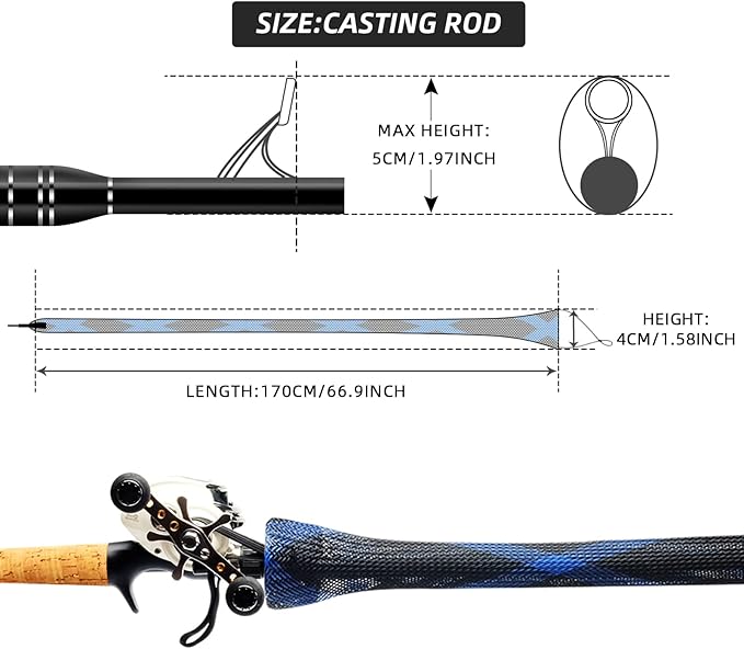 SF Fishing Rod Sock Fishing Rod Sleeve Rod Cover Braided Mesh Rod Protector Pole Gloves Fishing Tools for Spinning Fishing Rod,Casting Rod,Musky Rod, Ice Rod, Fly Rod, Spey Rod
