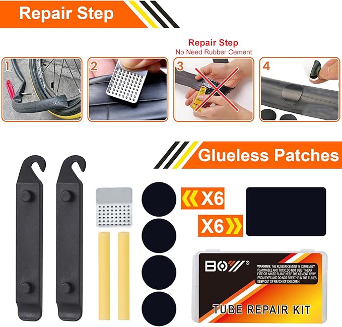 Bicycle Repair Bag With Tire Pump, Portable Tool Kit for Camping Travel - Bike Glueless Patches, Maintenance Essentials All in One Safety Kit