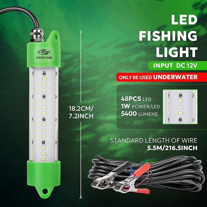SF DC 12V LED水中集魚灯 45W 70W 100W 集魚灯 5600 7000 13000lm グリーン集魚灯 ドックおよびボート用 水中IP68防水 シガーライターまたはバッテリークリップ付き