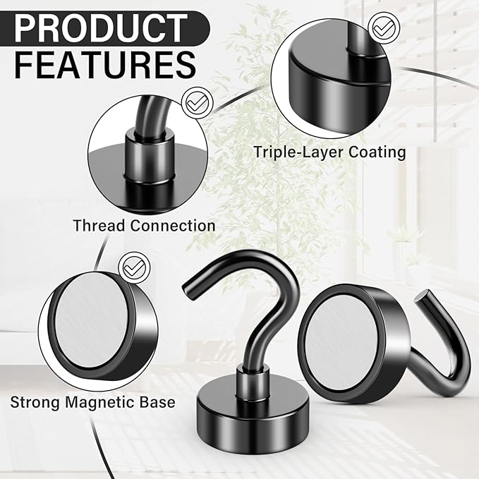 Magnetic Hooks, 100Pack Neodymium Magnet Hook for Hanging Mugs, 30LBS Strong Metal Magnet with Hooks Heavy Duty for Classrooms, Cruise, Fridge, Office, Home and Kitchen