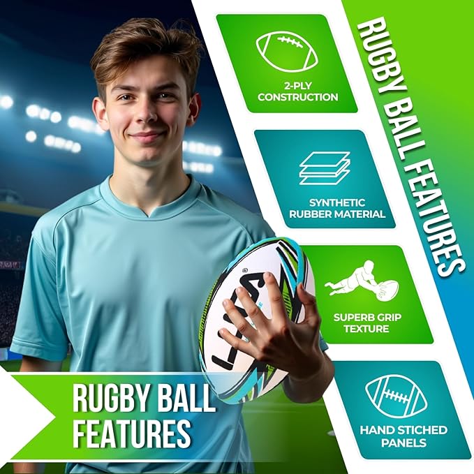 LUCA League Rugby Ball Size 4 & 5 | Hand Stitched, 3-Ply Durable Construction | Super Grip Texture | Training & Match Play Rugby Ball