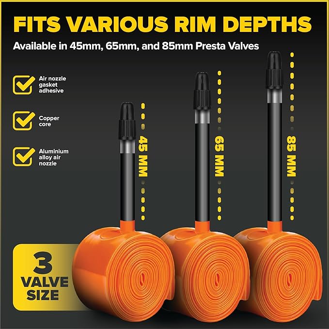 Ultraverse TPU Road Bike Inner Tube 700 x 18-32 with 45mm, 65mm, 85mm Presta Valves Ultra Lightweight Tubes for Road and Gravel Bicycles - 2 Pack with Repair Patch Kit