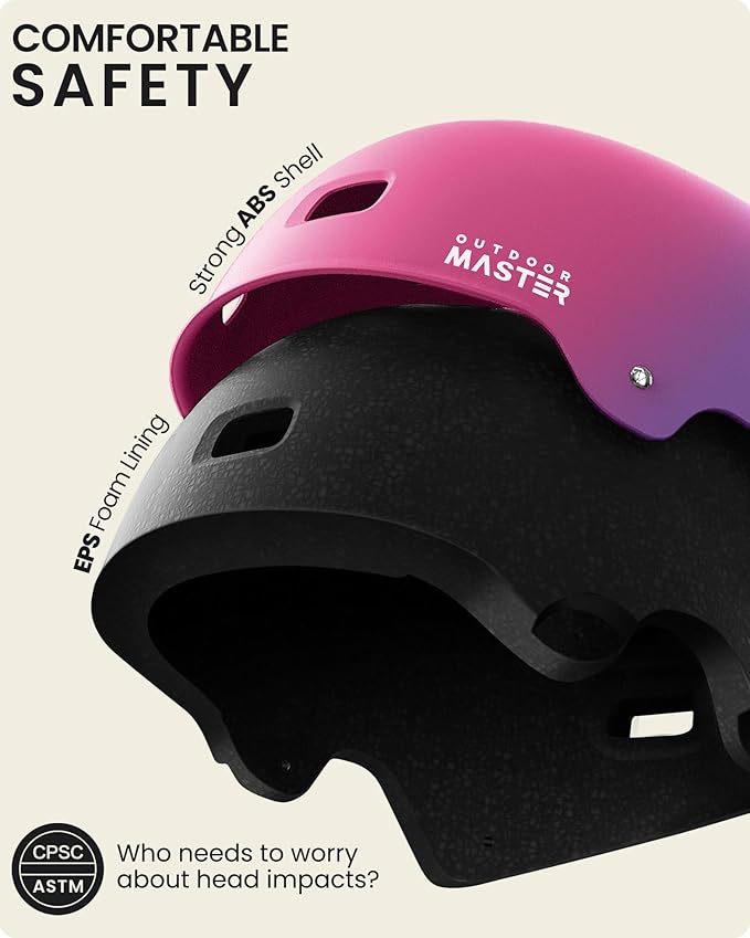 OutdoorMaster スケートボード サイクリング ヘルメット - 取り外し可能なインナー2枚 通気性 多用途 スポーツ スクーター ローラースケート インラインスケート ローラーブレード 子供 ユース 大人用