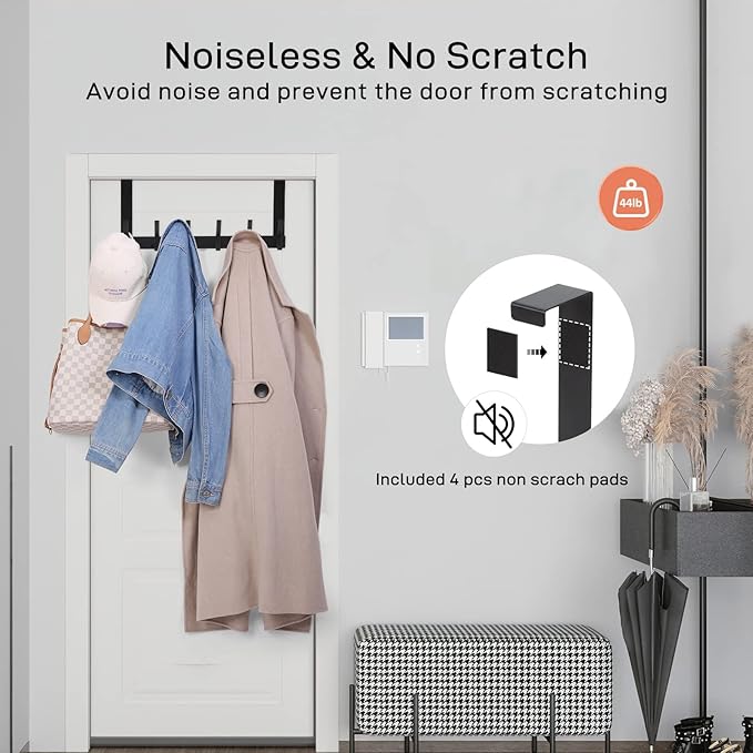Over The Door Hooks, Door Hanger Hooks for Hanging, Over The Doors Towel Racks for Bathroom with 12 Coat Hook, Coat Rack Bathroom Accessories（2 Pack, Black）