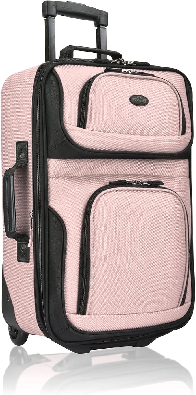U.S. Traveler Rio 軽量ソフトサイド ローリング機内持ち込みスーツケース、2輪シングル、ピンク