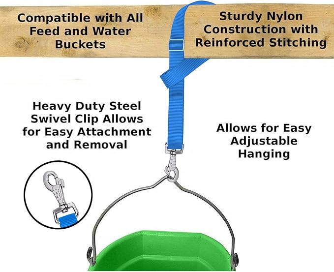 Rosemarie Horse Bucket Strap Hangers,Horse Suppliers Adjustable Nylon Straps up to 700 lbs for Hay Nets, Water Buckets,Hanging-Pratical and Easy Use(4 Pack) (Blue)