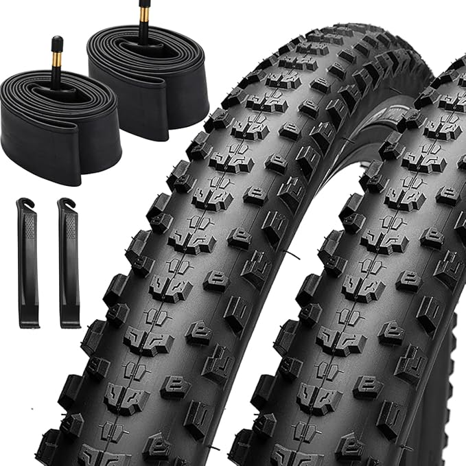 26/27.5/29x2.25 inch Mountain Bike Tire Set 2 Pack 26/27.5/29x2.25 Mountain Bicycle Tires 60TPI Kevlar Foldable and Pair 26/27.5/29 inch Bike Inner Tubes with 2 Pcs Tire Levers