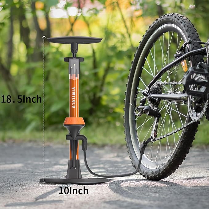 Bike Floor Pump, Bicycle Pump with Dual Presta & Schrader Valve Head, High Pressure Bicycle Tire Inflator, Portable Hand Air Pump for Road & Mountain Bikes, Strollers and Balls