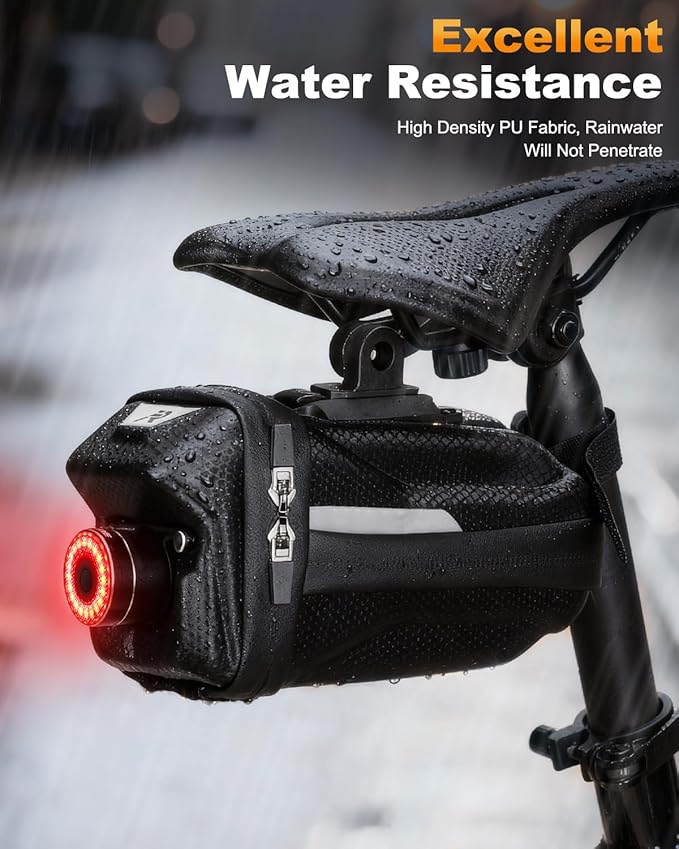 Bike Saddle Bag with Taillight, 2.0L Waterproof & Easy-Install Bicycle Saddle Bag, 3D Shell Cycling Seat Pack for Road/E-Mountain Bikes, Durable Storage Bag for Cyclists