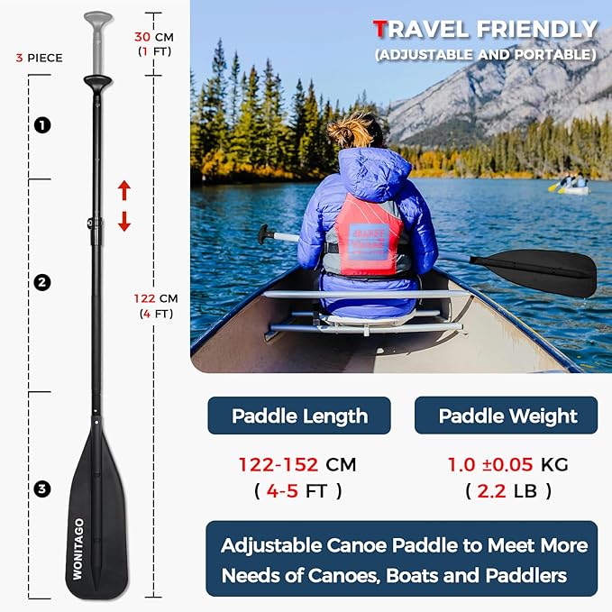 Canoe Paddle with Aluminum Shaft and PP Blade, Adjustable Paddle for Canoeing, Boating and Rafting, 4-5 Ft (122-152 cm)