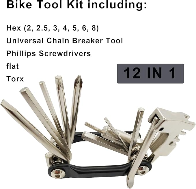 WIWUE GUO Bike Chain Tool, Ultimate Bike Multitool Kit - Lightweight Stainless Steel - Includes Chain Breaker, Tire Repair Kit, Motorcycle Accessories