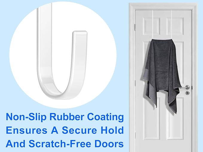 Over The Door Metal Hooks with Plastic Coating 14.2" Fit 0.5" to 1 3/8" Door 4 Pcs Heavy Duty Single Towel Robe Rack Wreath Bathroom Shower Hanger Shoe Organizer Ironing Board Long White