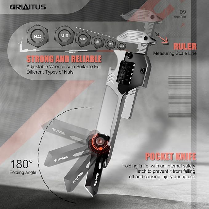 EDC Gear Multitool 7 in-1 Multi Tool with Wrench, Bottle Opener, Car Window Breaker, Pry Bar, Flat Phillips Screwdriver, EDC Tools for Cycling Maintenance, Outdoor, Household Repairs