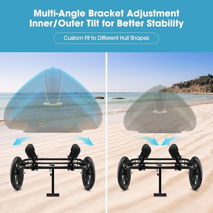 GanFindX Kayak Cart Canoe Trolley Carrier Kayak Accessories Transport Dolly with Solid Foam Wheels Upright Crossbar Heavy Duty Design