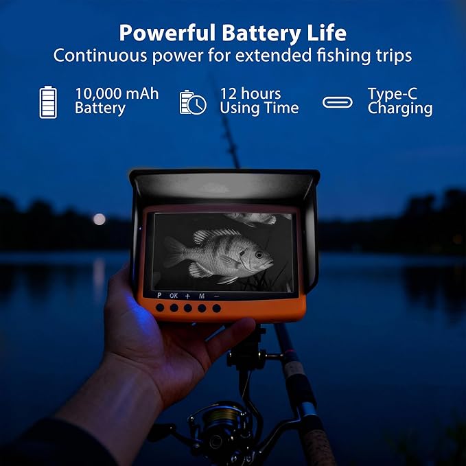 IP68防水水中釣りカメラ（モニター付き） | ナイトビジョン・深度計付きオールインワンポータブル魚群探知機 | 氷上、湖、海、カヤック、ボート用
