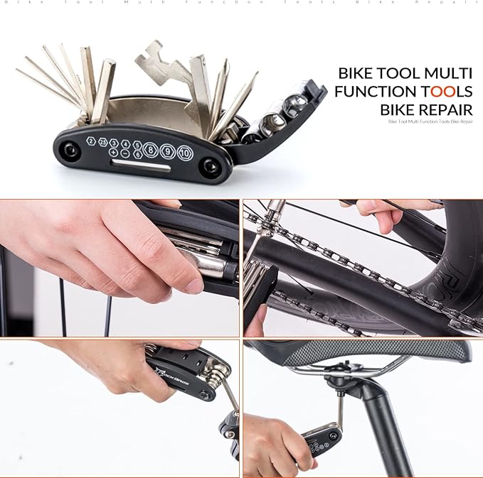 ROCKBROS Bike Multitool Lightweight 16-in-1 MTB Bicycle Multitool Compact Portable Bike Repair Tool Kit With Allen Wrench, Tire Levers-1 Pack