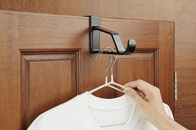 NewTalent 2pcs Over The Door Hanger Holder (Black) 2 Pack Over The Door Hooks for Hangers, Door Hanger Hooks, Storage Organizers