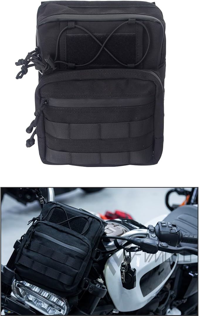 Universal Club Style Utility Molle Traveller Bar Handlebar T-Bar Bag Handle Bags, Fit For Harley Dyna Street Bob FXBB Softail Sportster, Tool Pouch Trunk Storage Bag, Black (DSCBB000-HD)