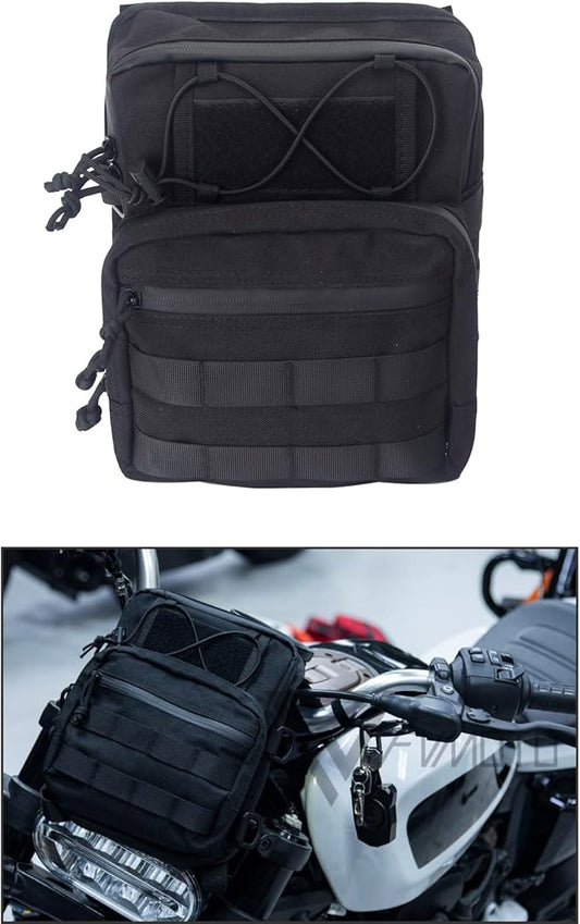 Universal Club Style Utility Molle Traveller Bar Handlebar T-Bar Bag Handle Bags, Fit For Harley Dyna Street Bob FXBB Softail Sportster, Tool Pouch Trunk Storage Bag, Black (DSCBB000-HD)