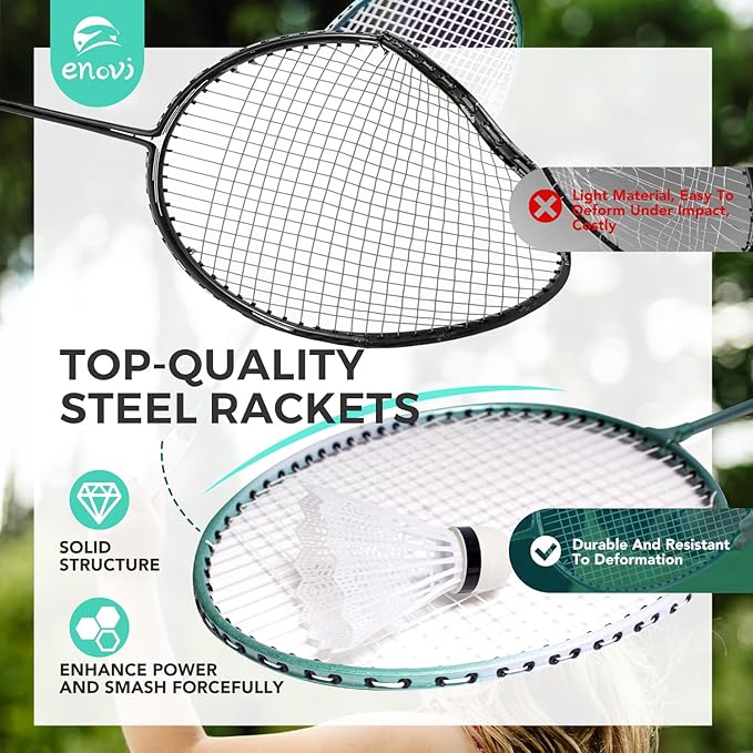 EasyGo Badminton Set, with Net, 4 Racket, 4 Birdies, Portable Storage Box, for Backyards, Outdoor Games, Yard Games