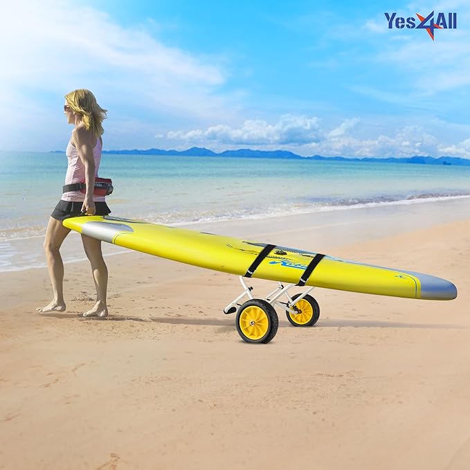 YES4ALL Kayak Cart U-Shape Aluminum, 200lbs Capacity Kayak Dolly with 4 Fixing Straps & Thick PU Wheels, Foldable Canoe Cart