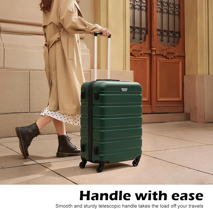 Coolife Luggage 3 Piece Set Suitcase Spinner Hardshell Lightweight TSA Lock (dark green, 20/24/28)