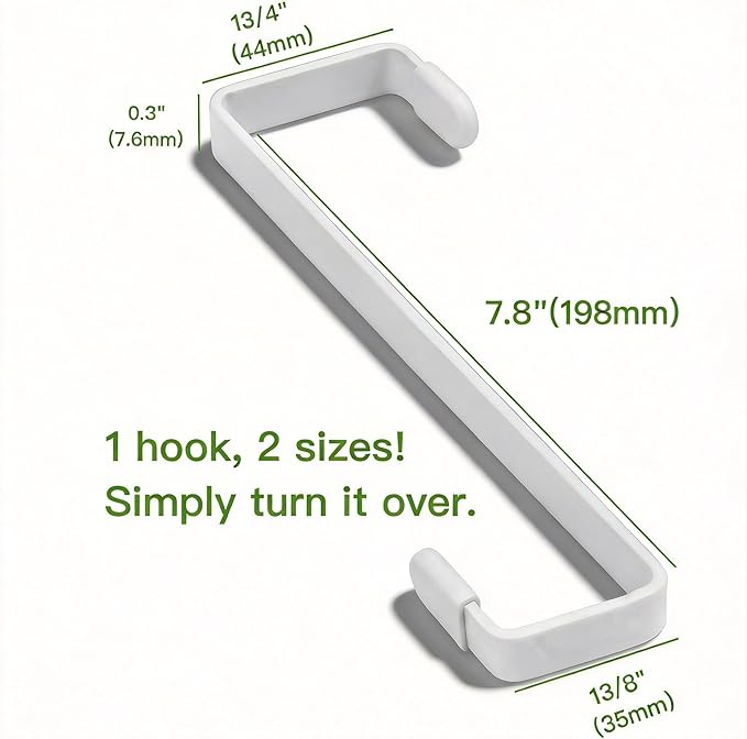 Unjumbly 4 Pack Over The Door Hooks - Fitting Door Width Between 1 3/8" and 1 3/4", Reversible Door Hangers for Hanging Clothes, Towels, Coats and More (White) (White, 4 Pack (Long-7.8"))