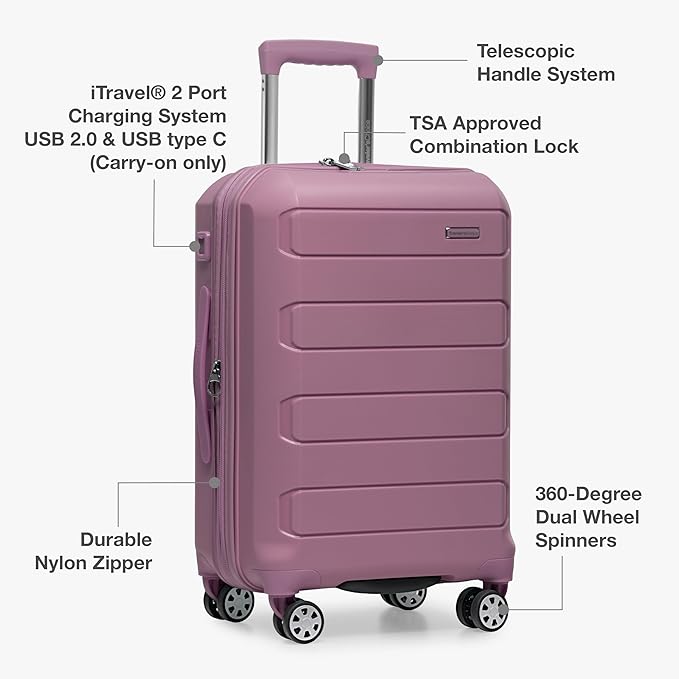 Traveler's Choice Pagosa ハードシェル 拡張可能荷物 スピナーホイール付き モーブ 22インチ 機内持ち込み