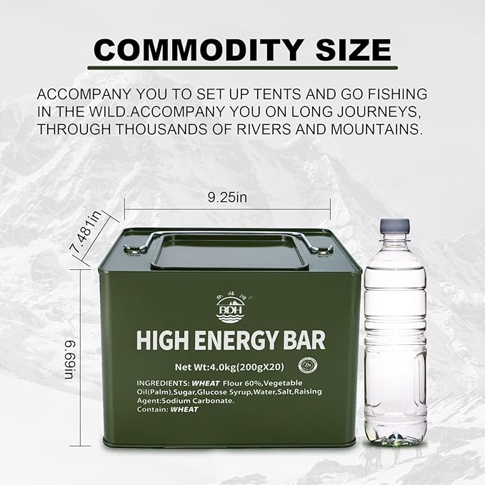 Meal Ready To Eat Emergency Food Rations, Long Self Life Survival Food Bars, High Eneger Bars for Camping, Hiking, Military，Outdoor Disaster, 40 Pack with 2 Tin Boxes
