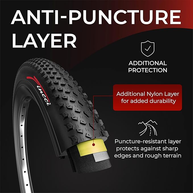Fincci Foldable 26x2.10 Mountain Bike Tires - 26 Inch Bike Tires with 1mm Nylon Puncture Proof - Black Kevlar 26 Bike Tyre 60 TPI with Cross Country Profile for MTB, XC, Folding, Hybrid Bicycles