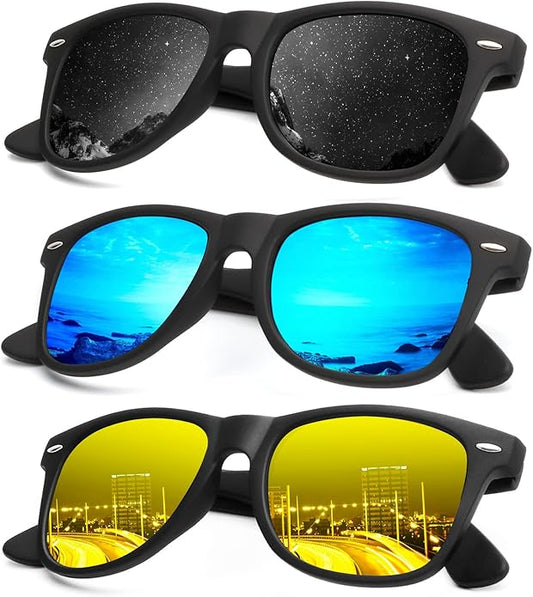 KALIYADI Polarized Sunglasses for Men and Women Matte Finish Sun glasses Color Mirror Lens UV Blocking (3 Pack)